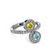 3 - Kevia Aquamarine and Yellow Sapphire with Side Diamonds Bypass Ring 