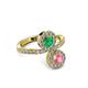 3 - Kevia Pink Tourmaline and Emerald with Side Diamonds Bypass Ring 