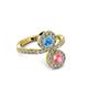 3 - Kevia Pink Tourmaline and Blue Topaz with Side Diamonds Bypass Ring 