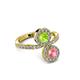 3 - Kevia Pink Tourmaline and Peridot with Side Diamonds Bypass Ring 