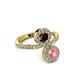 3 - Kevia Pink Tourmaline and Red Garnet with Side Diamonds Bypass Ring 