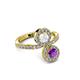 3 - Kevia Amethyst and White Sapphire with Side Diamonds Bypass Ring 