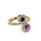 3 - Kevia Amethyst and Black Diamond with Side Diamonds Bypass Ring 