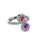 3 - Kevia Amethyst and Rhodolite Garnet with Side Diamonds Bypass Ring 
