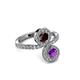 3 - Kevia Amethyst and Red Garnet with Side Diamonds Bypass Ring 