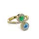 3 - Kevia Blue Topaz and Emerald with Side Diamonds Bypass Ring 