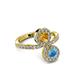 3 - Kevia Blue Topaz and Citrine with Side Diamonds Bypass Ring 