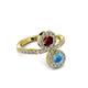 3 - Kevia Blue Topaz and Ruby with Side Diamonds Bypass Ring 