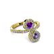 3 - Kevia Iolite and Amethyst with Side Diamonds Bypass Ring 