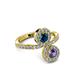 3 - Kevia Iolite and Blue Diamond with Side Diamonds Bypass Ring 