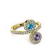 3 - Kevia Iolite and London Blue Topaz with Side Diamonds Bypass Ring 