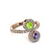 3 - Kevia Iolite and Peridot with Side Diamonds Bypass Ring 