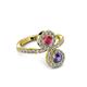 3 - Kevia Iolite and Rhodolite Garnet with Side Diamonds Bypass Ring 