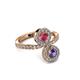 3 - Kevia Iolite and Rhodolite Garnet with Side Diamonds Bypass Ring 