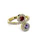 3 - Kevia Iolite and Ruby with Side Diamonds Bypass Ring 