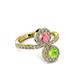 3 - Kevia Peridot and Pink Tourmaline with Side Diamonds Bypass Ring 