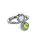 3 - Kevia Peridot and White Sapphire with Side Diamonds Bypass Ring 