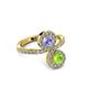3 - Kevia Peridot and Tanzanite with Side Diamonds Bypass Ring 