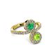 3 - Kevia Peridot and Emerald with Side Diamonds Bypass Ring 