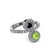 3 - Kevia Peridot and Black Diamond with Side Diamonds Bypass Ring 