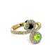 3 - Kevia Peridot and Black Diamond with Side Diamonds Bypass Ring 
