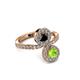 3 - Kevia Peridot and Black Diamond with Side Diamonds Bypass Ring 