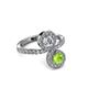 3 - Kevia Peridot and Diamond with Side Diamonds Bypass Ring 