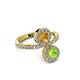 3 - Kevia Peridot and Citrine with Side Diamonds Bypass Ring 