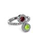 3 - Kevia Peridot and Ruby with Side Diamonds Bypass Ring 