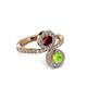 3 - Kevia Peridot and Ruby with Side Diamonds Bypass Ring 