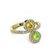 3 - Kevia Peridot and Yellow Sapphire with Side Diamonds Bypass Ring 