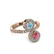 3 - Kevia Rhodolite Garnet and Aquamarine with Side Diamonds Bypass Ring 