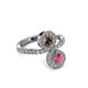 3 - Kevia Rhodolite Garnet and Smoky Quartz with Side Diamonds Bypass Ring 