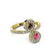3 - Kevia Rhodolite Garnet and Smoky Quartz with Side Diamonds Bypass Ring 