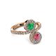3 - Kevia Rhodolite Garnet and Emerald with Side Diamonds Bypass Ring 