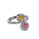 3 - Kevia Rhodolite Garnet and Citrine with Side Diamonds Bypass Ring 