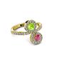 3 - Kevia Rhodolite Garnet and Peridot with Side Diamonds Bypass Ring 