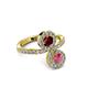 3 - Kevia Rhodolite Garnet and Ruby with Side Diamonds Bypass Ring 