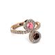 3 - Kevia Red Garnet and Pink Tourmaline with Side Diamonds Bypass Ring 