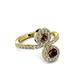 3 - Kevia Red Garnet and Smoky Quartz with Side Diamonds Bypass Ring 