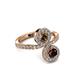 3 - Kevia Red Garnet and Smoky Quartz with Side Diamonds Bypass Ring 