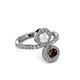 3 - Kevia Red Garnet and White Sapphire with Side Diamonds Bypass Ring 