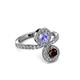 3 - Kevia Red Garnet and Tanzanite with Side Diamonds Bypass Ring 
