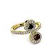 3 - Kevia Red Garnet and Black Diamond with Side Diamonds Bypass Ring 
