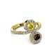3 - Kevia Red Garnet and Yellow Sapphire with Side Diamonds Bypass Ring 