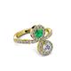 3 - Kevia Diamond and Emerald with Side Diamonds Bypass Ring 