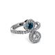 3 - Kevia Blue and White Diamond with Side Diamonds Bypass Ring 