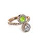 3 - Kevia Diamond and Peridot with Side Diamonds Bypass Ring 