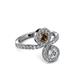 3 - Kevia Diamond and Smoky Quartz with Side Diamonds Bypass Ring 