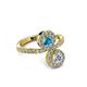 3 - Kevia Diamond and London Blue Topaz with Side Diamonds Bypass Ring 